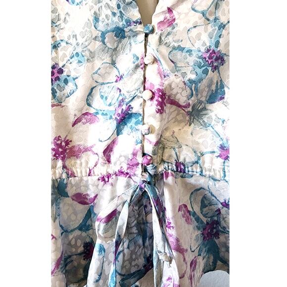 RAHI Floral Pouf V-Neck Button Up Top Blouse Light Blue Small - Picture 6 of 9
